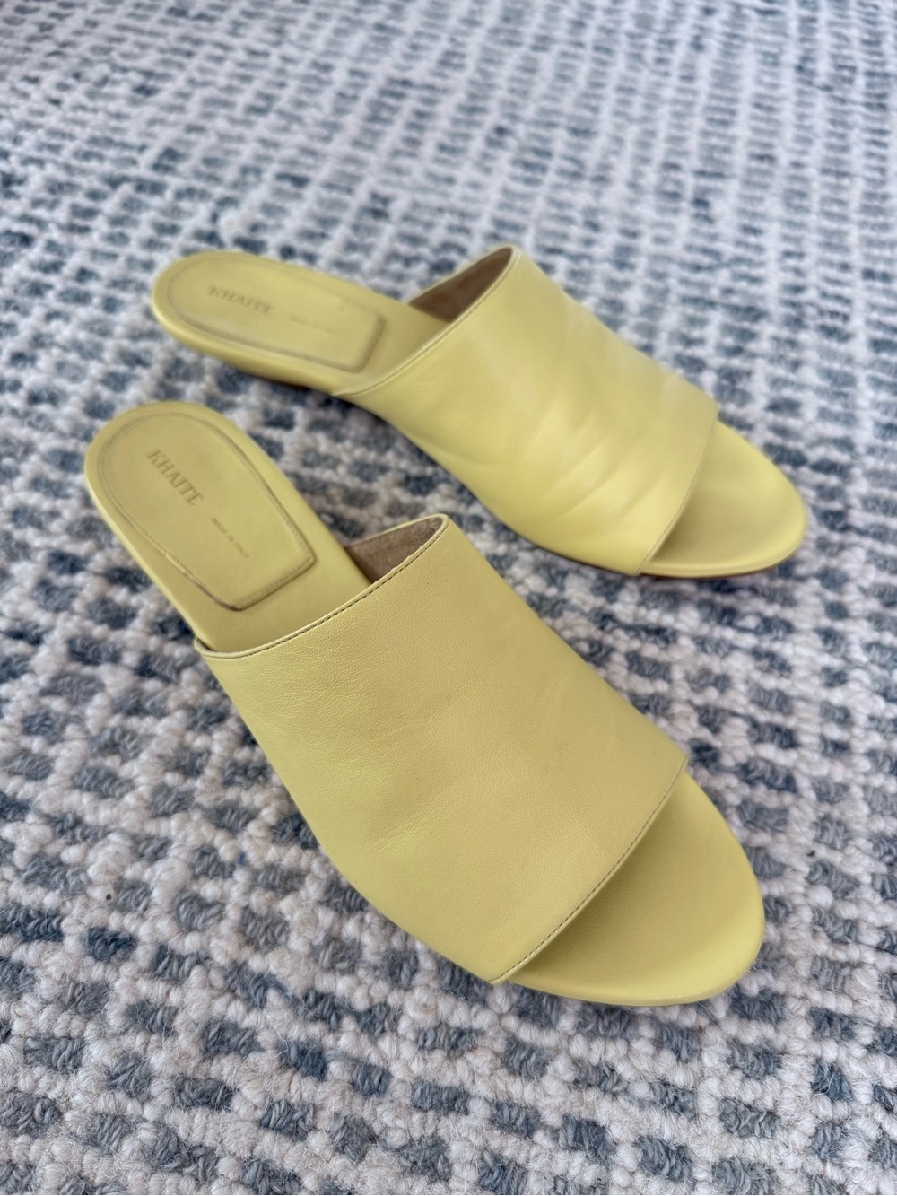KHAITE Pale Yellow Leather Slide Mule Sandals